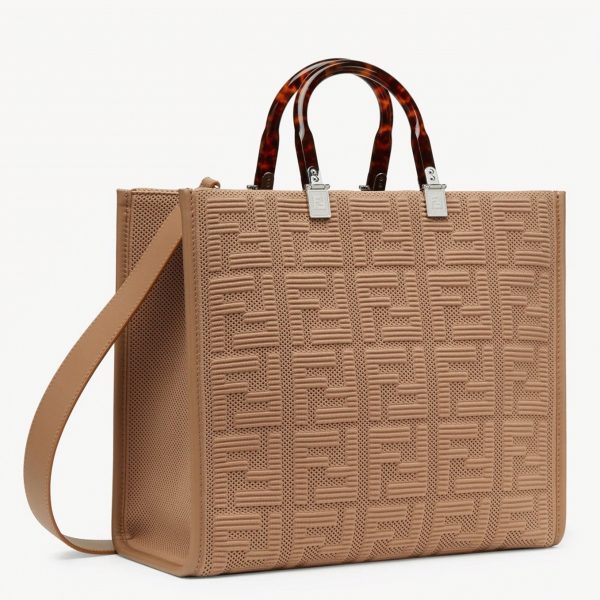 Contrefaçon Fendi Sunshine Moyen Sac Cabas en tissu beige FF