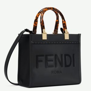 Réplique Fendi Sunshine Moyen Sac Cabas en cuir de veau noir