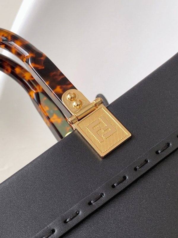 Réplique Fendi Sunshine Moyen Sac Cabas en cuir de veau noir – Image 2