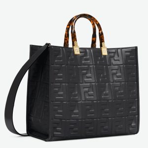 Fausse Fendi Sunshine Moyen Sac Cabas en cuir de veau noir FF