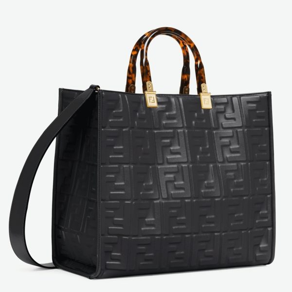 Fausse Fendi Sunshine Moyen Sac Cabas en cuir de veau noir FF