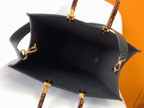 Fausse Fendi Sunshine Moyen Sac Cabas en cuir de veau noir FF – Image 3