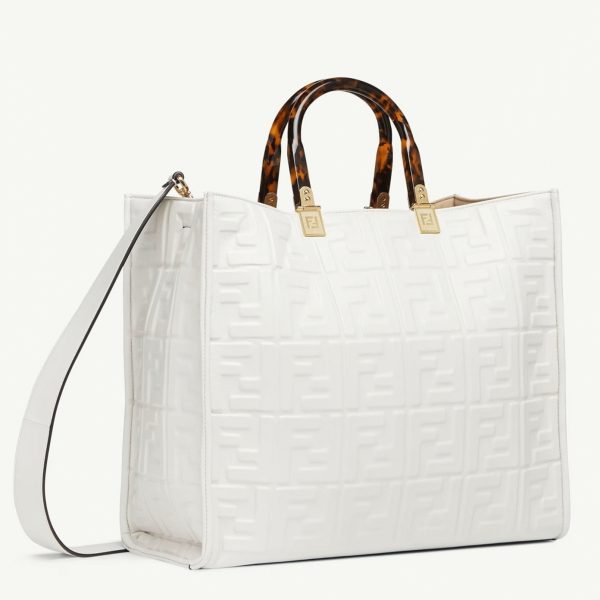 Réplique Fendi Sunshine Moyen Sac Cabas en cuir de veau blanc FF