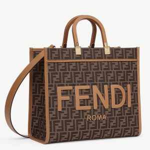 Contrefaçon Fendi Sunshine Moyen Sac Cabas en tissu jacquard brun FF