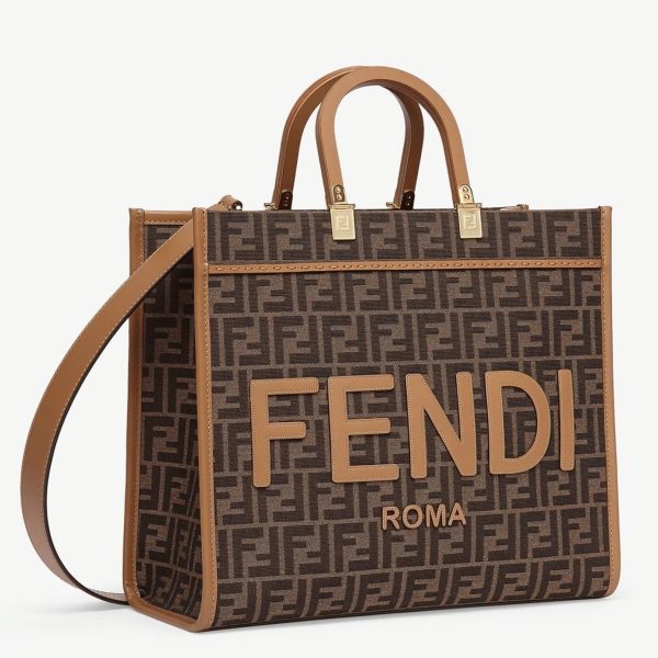 Contrefaçon Fendi Sunshine Moyen Sac Cabas en tissu jacquard brun FF