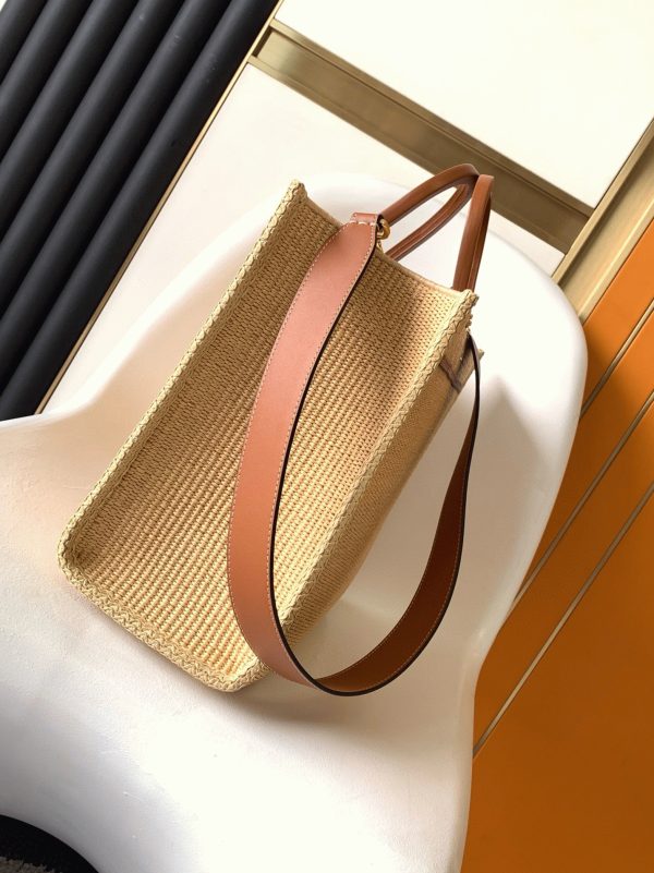 Fausse Fendi Sunshine Moyen Sac Cabas en paille naturelle – Image 8
