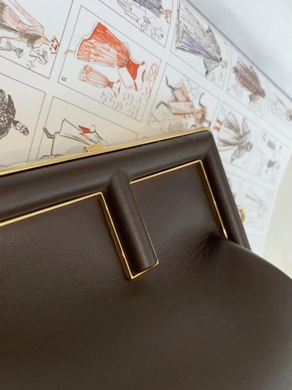Contrefaçon Fendi First Moyen Sac en cuir nappa brun foncé – Image 10