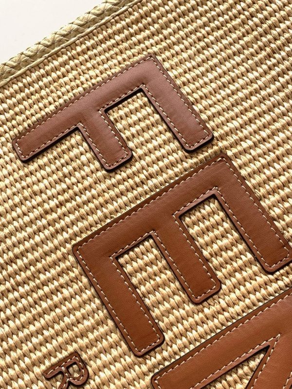 Fausse Fendi Sunshine Moyen Sac Cabas en paille naturelle – Image 4