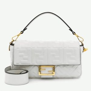 Contrefaçon Fendi Baguette Moyen Sac en FF blanc
