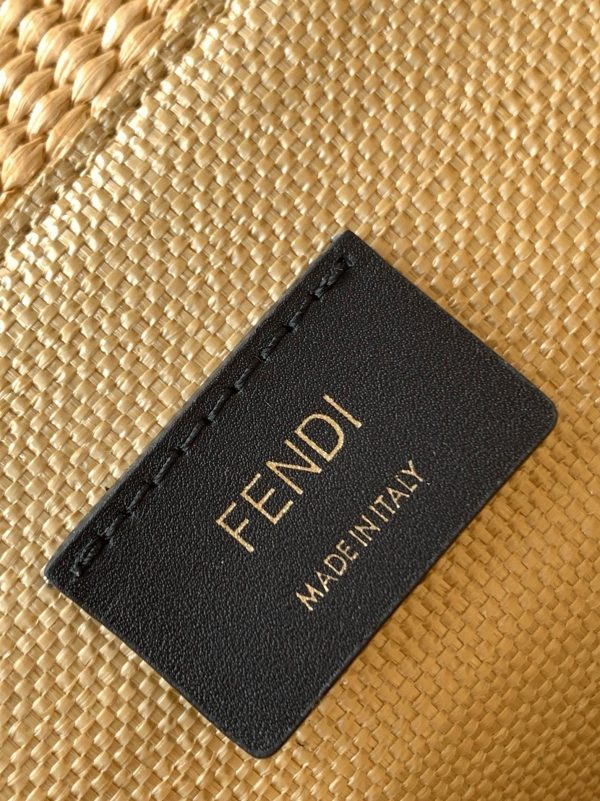 Réplique Fendi Sunshine Moyen Sac Cabas en paille naturelle et cuir noir – Image 8