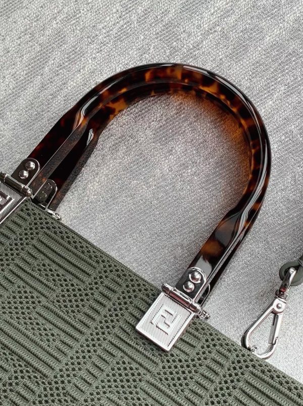 Fausse Fendi Sunshine Moyen Sac Cabas en tissu vert FF – Image 8