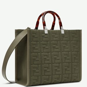 Fausse Fendi Sunshine Moyen Sac Cabas en tissu vert FF