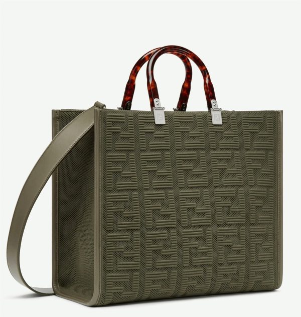 Fausse Fendi Sunshine Moyen Sac Cabas en tissu vert FF