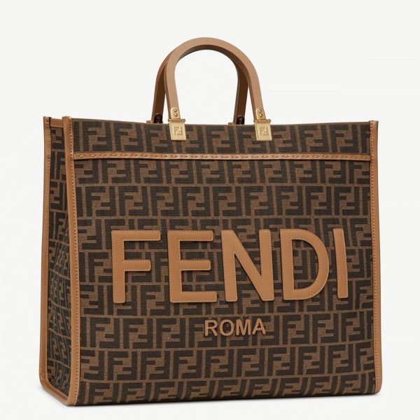 Fausse Fendi Sunshine Grand Sac Cabas en tissu jacquard brun FF