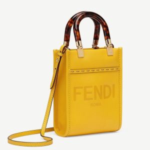 Réplique Fendi Mini Sunshine Shopper Sac en cuir jaune