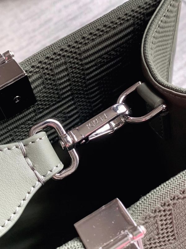Fausse Fendi Sunshine Moyen Sac Cabas en tissu vert FF – Image 5