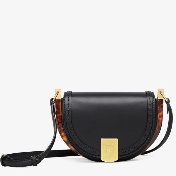 Fausse Fendi Moonlight Sac Saddle en cuir de veau noir