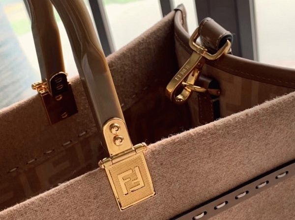 Réplique Fendi Sunshine Moyen Sac Cabas en flanelle brune – Image 9