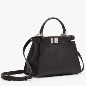Fausse Fendi Peekaboo Mini Selleria Sac en cuir romano noir