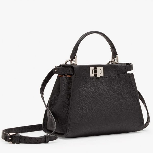 Fausse Fendi Peekaboo Mini Selleria Sac en cuir romano noir