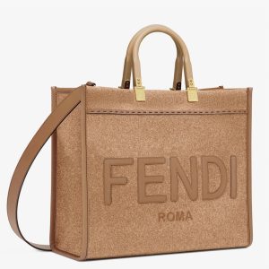 Réplique Fendi Sunshine Moyen Sac Cabas en flanelle brune
