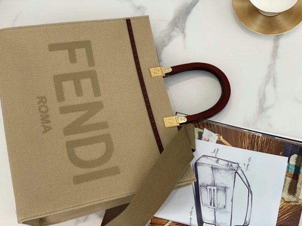 Réplique Fendi Sunshine Moyen Sac Cabas en toile beige – Image 8