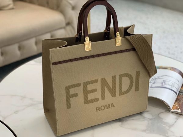 Réplique Fendi Sunshine Moyen Sac Cabas en toile beige – Image 7