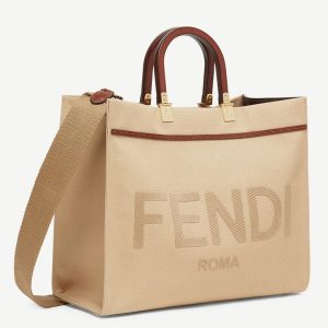 Réplique Fendi Sunshine Moyen Sac Cabas en toile beige