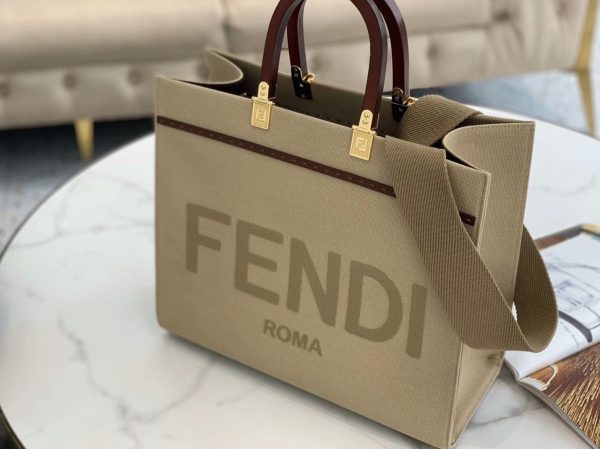 Réplique Fendi Sunshine Moyen Sac Cabas en toile beige – Image 6