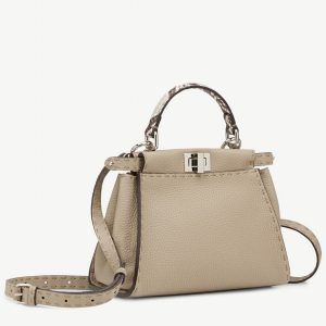 Contrefaçon Fendi Peekaboo Mini Selleria Sac gris avec poignée en cuir de python