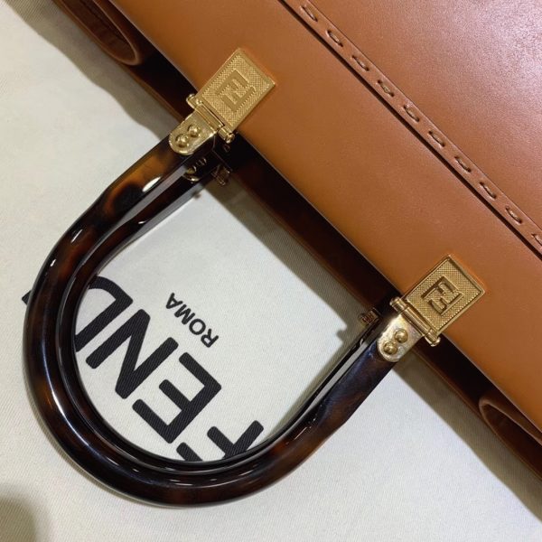 Fausse Fendi Sunshine Grand Sac Cabas en cuir de veau brun – Image 6
