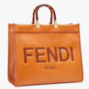 Fausse Fendi Sunshine Grand Sac Cabas en cuir de veau brun