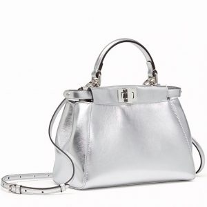 Réplique Fendi Peekaboo Mini Sac en cuir d'agneau métallique argenté