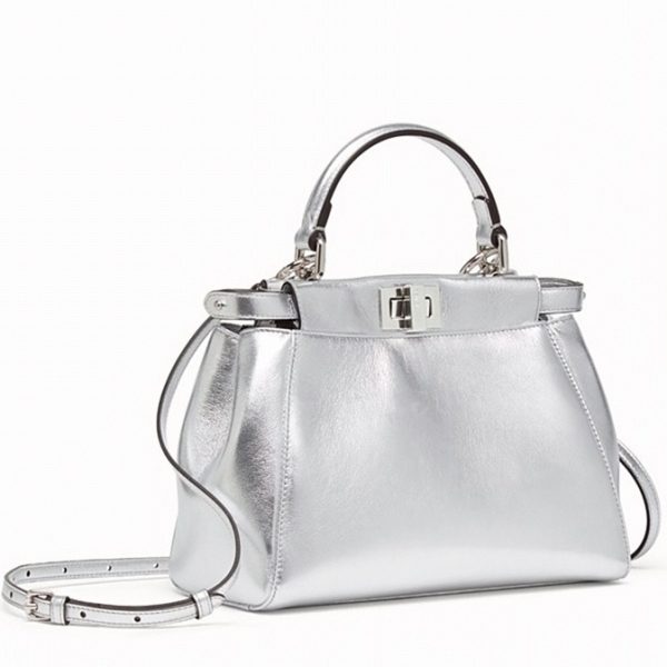Réplique Fendi Peekaboo Mini Sac en cuir d'agneau métallique argenté