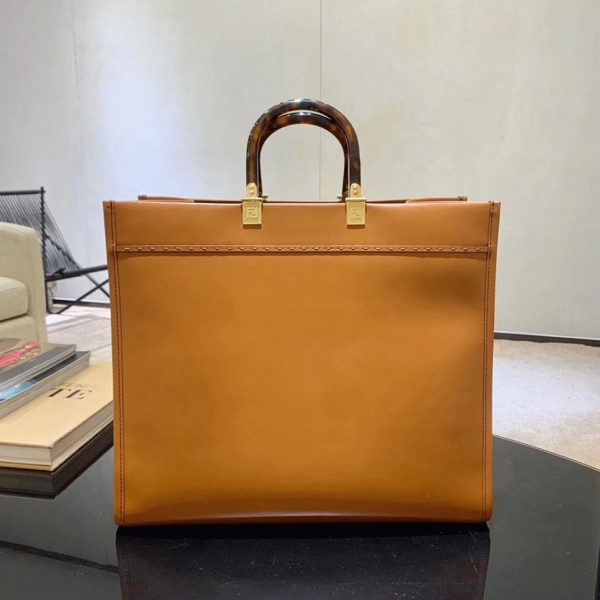 Fausse Fendi Sunshine Grand Sac Cabas en cuir de veau brun – Image 2