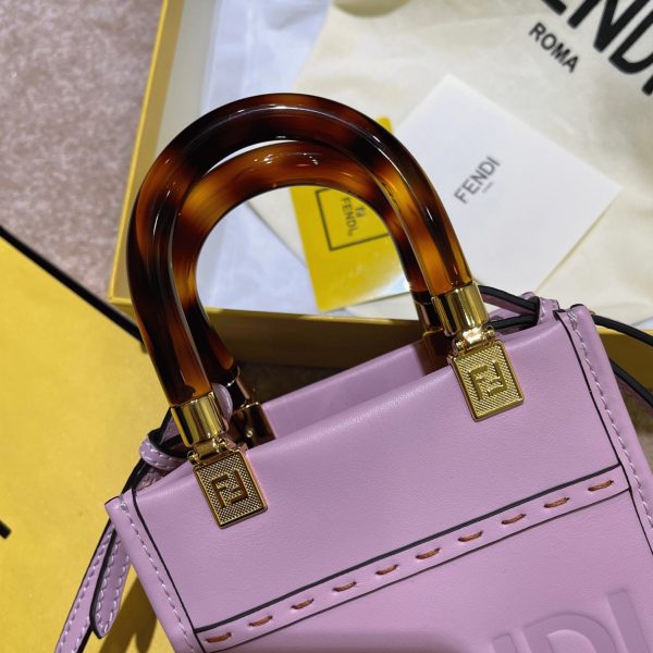 Contrefaçon Fendi Mini Sunshine Shopper Sac en cuir lilas – Image 8