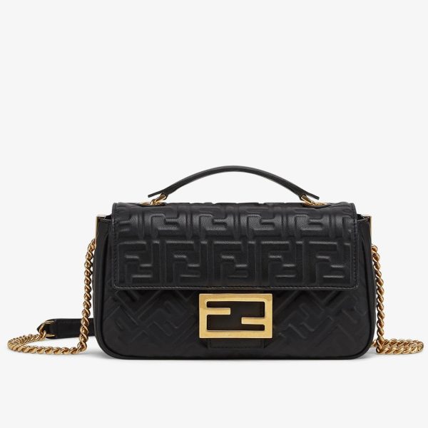 Réplique Fendi Baguette Chaîne Sac Midi en noir