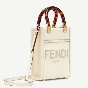 Fausse Fendi Mini Sunshine Shopper Sac en cuir blanc