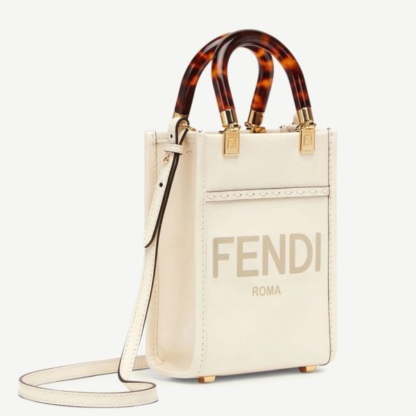 Fausse Fendi Mini Sunshine Shopper Sac en cuir blanc