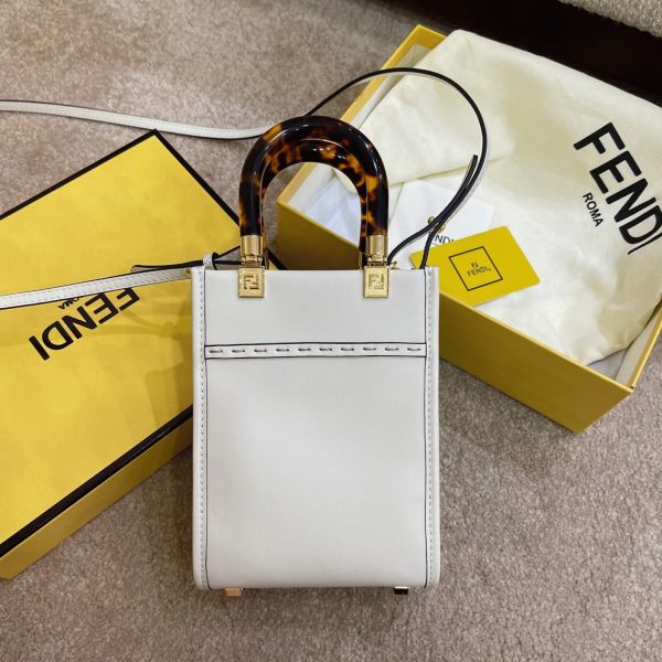 Fausse Fendi Mini Sunshine Shopper Sac en cuir blanc – Image 4