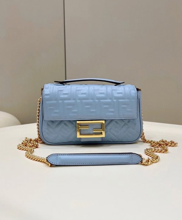 Fausse Fendi Baguette Chaîne Sac Midi en bleu – Image 4