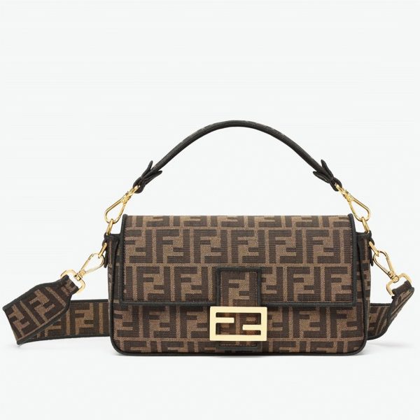 Réplique Fendi Baguette Grand Sac en tissu jacquard brun FF